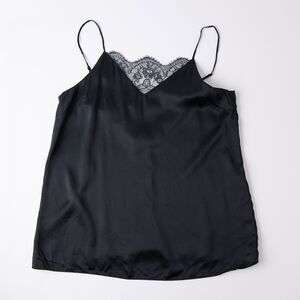 Y2K Ginia Silk Camisole Top Womens Large Black Lace Trim Romantic Goth Lingerie